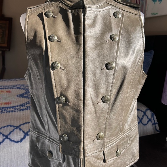 Nygard Collextion Brown Leather Elegant Metallic Buttoned Vest - Picture 2 of 10